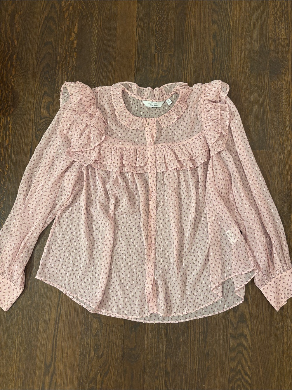 & Other Stories Pink Sheer Floral Ruffle Blouse
